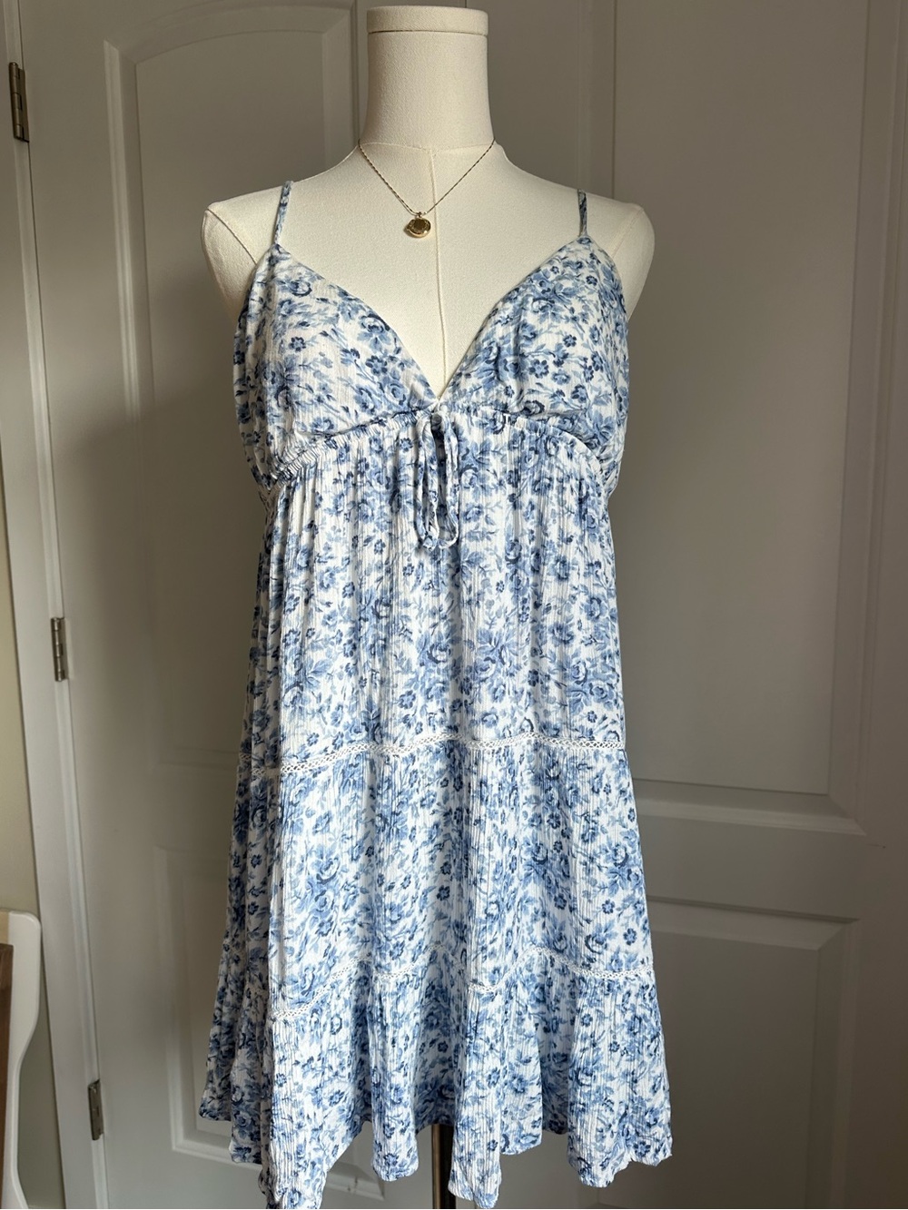 Garage Blue & White Floral Spaghetti Strap Sundress